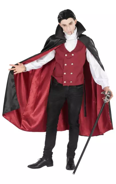 Mens Red Vampire Count Dracula Cloak Halloween Fancy Dress Cosplay Costume