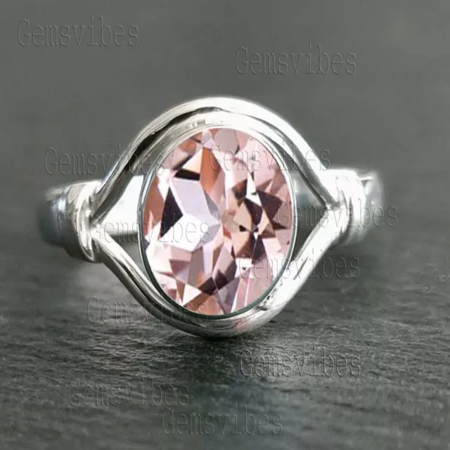 Bold Handmade Sterling Silver Morganite Ring For Women Birthday Gift For Her