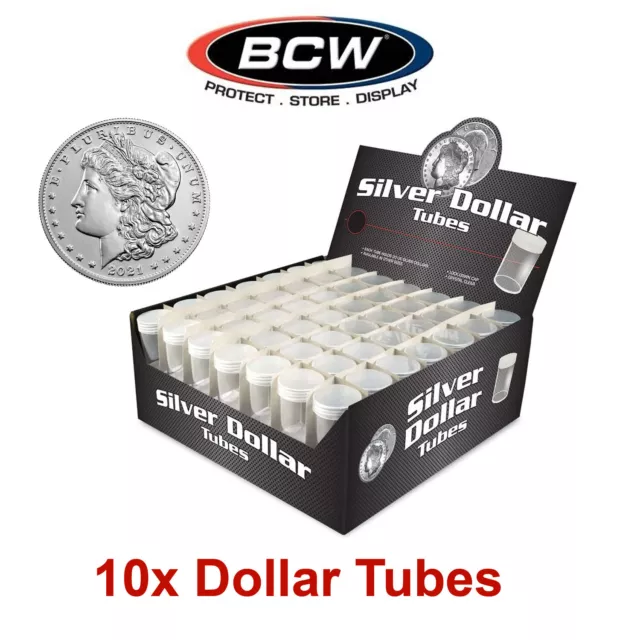 Lot of 10 Plastic Coin Tubes Storage Box Round Clear Screw on Cap for Dollar