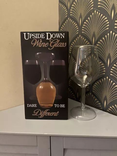 Upside Down Wine Glass Boxed Never Used 21cm Tall Full Bottle Novelty Gift