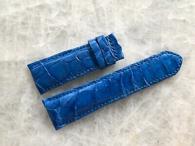 26mm/22mm Genuine Real Blue Alligator Crocodile Leather Padded Watch Strap Band