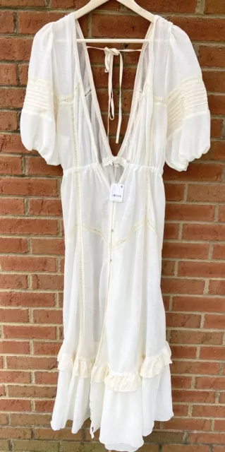 $198 Free People Intimately Womens Long Lace Vintage Dress White Floral S Small