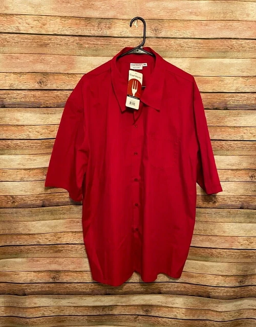 Chef Works Mens C100 Cafe Shirt Short Sleeve Red 3XL NEW Restaurant Culinary