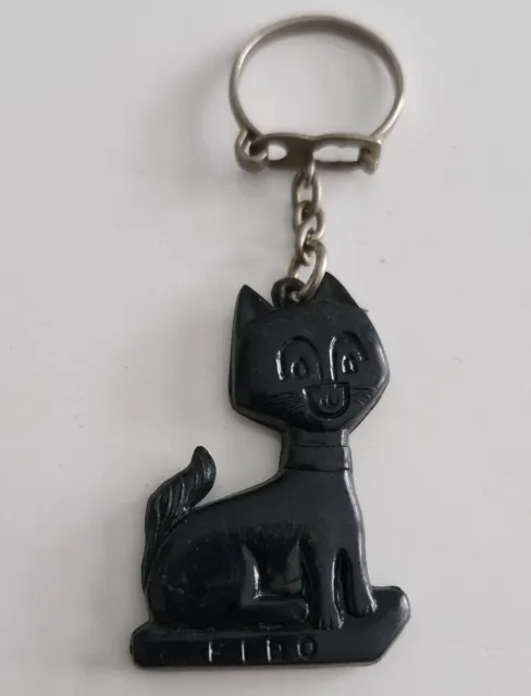 Porte-clé publicitaire vintage FIDO Chat noir