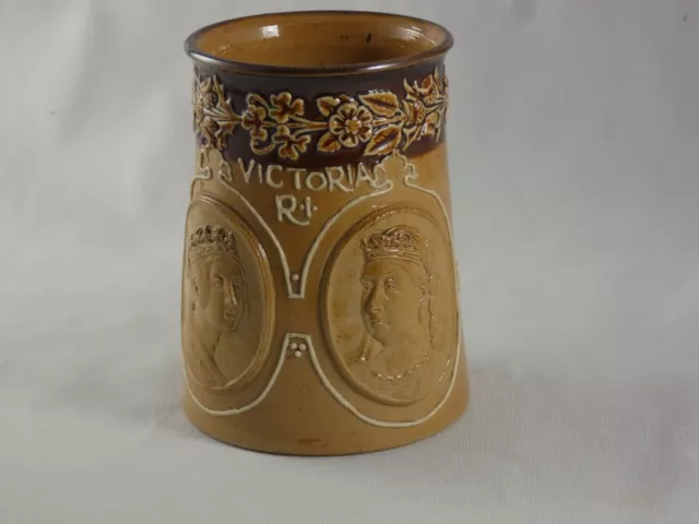 Antique Doulton Lambeth Queen Victoria Diamond Jubilee 1897 Stoneware Mug