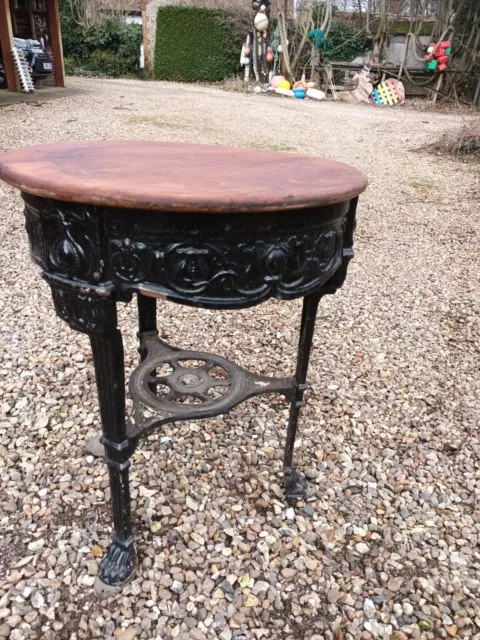 Genuine Victorian Cast Iron Pub  Table Wooden Mahogany Top