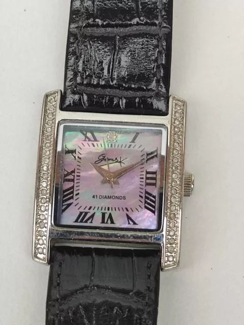 41 diamonds''Gems' Ladies Watch with Genuine Black Leather Strap