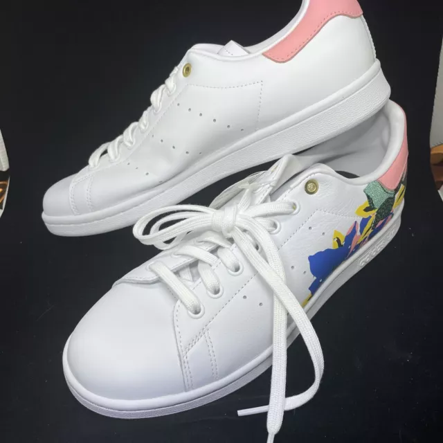 Adidas Orig Stan Smith Women's White Floral Leather Shoes Spring Flowers  FW2522