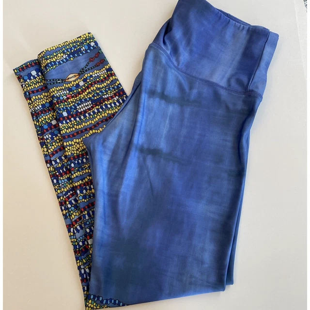 Onzie Flow Rise Long Legging Abstract Print Size S/M Blue Colorful
