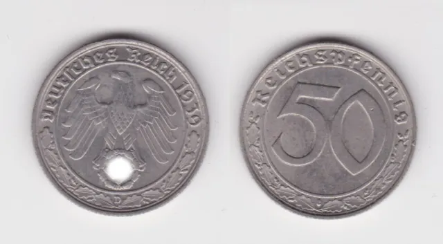 50 Pfennig Nickel Münze 3.Reich 1939 D Jäger 365 vz (156741)