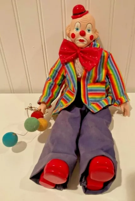 Vintage Dynasty Doll 15" Clown Doll with bow tie holding balloons - EXC