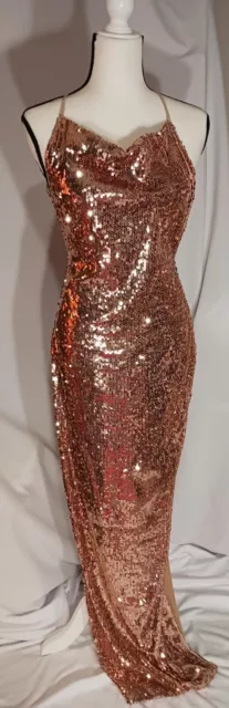 Gold Sequin Prom Dress Evening Gown Size Med