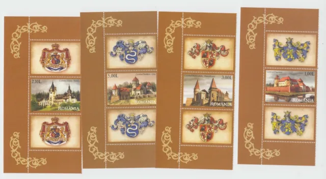 Romania 2008 STAMPS Castles history MNH Sibiu Peles set with labels heraldic