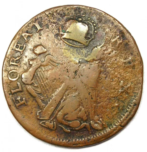 1670 New Jersey St Patrick Farthing Colonial Coin 1/4P. VF Detail - Rare Variety