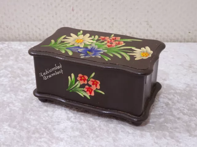 Radiumbad Brambach Recuerdo Madera Caja - Mecanismo de Empuje - Vintage