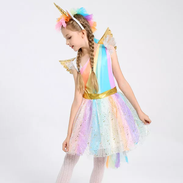 Unicorn Rainbow Girls Dress Sleeveless TUTU Fancy Birthday Dresses Sz: 2-8 Years 3