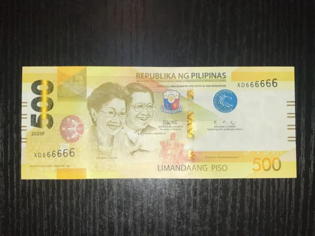 Philippines Enhanced NGC Series 2020F 500 Pesos Solid 6 Banknote (XD666666)