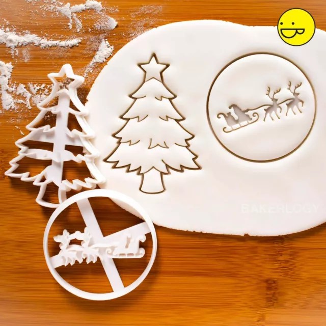 Christmas Tree and Santa Claus on Reindeer Sleigh cookie cutters -Winter festive