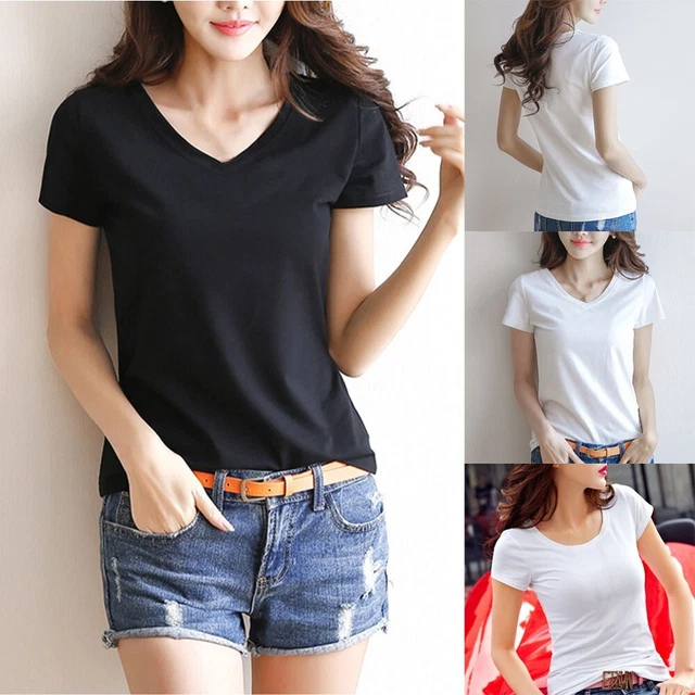 T-Shirt Ample À Manches Longues Pour Femme Haut Col En V Couleur Unie