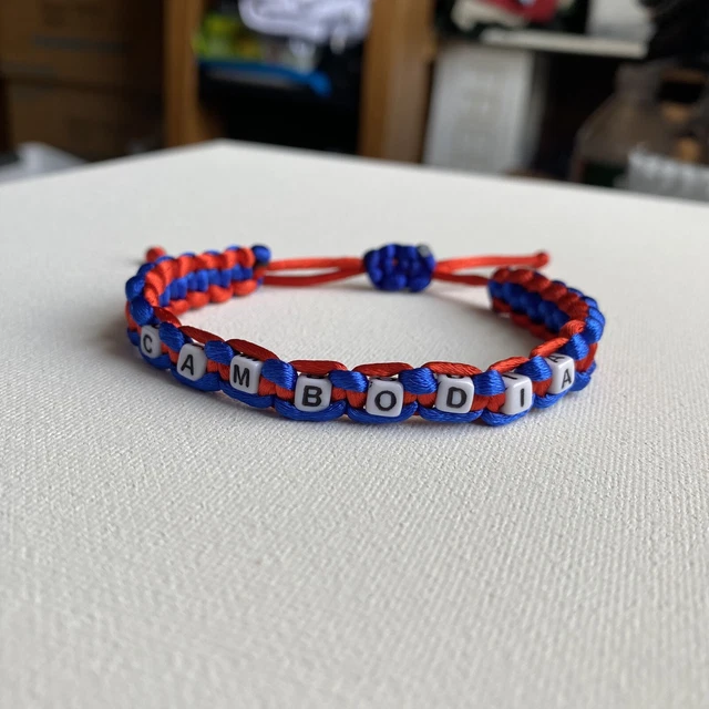 CAMBODIA Handcrafted Ribon Satin Rat Tail Cord Bracelet HANDMADE red white blue
