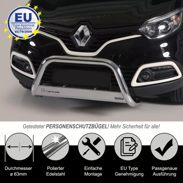 Personenschutzbügel EDELSTAHL passend für RENAULT CAPTUR 2013 bis 2017 Chrome 2