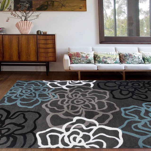 Rugshop Contemporary Modern Floral Abstract Flowers Easy Maintenance for Home...