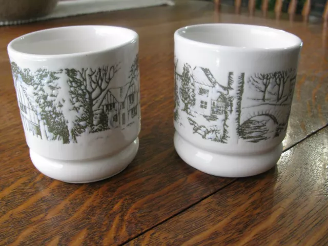 2 Vintage Stoneware Mugs England Winter Scene of English Cottages 3