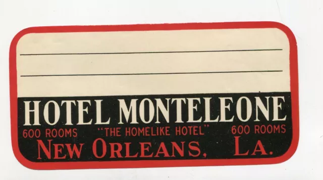 Vintage Hotel Address Label HOTEL MONTELEONE New Orleans LA