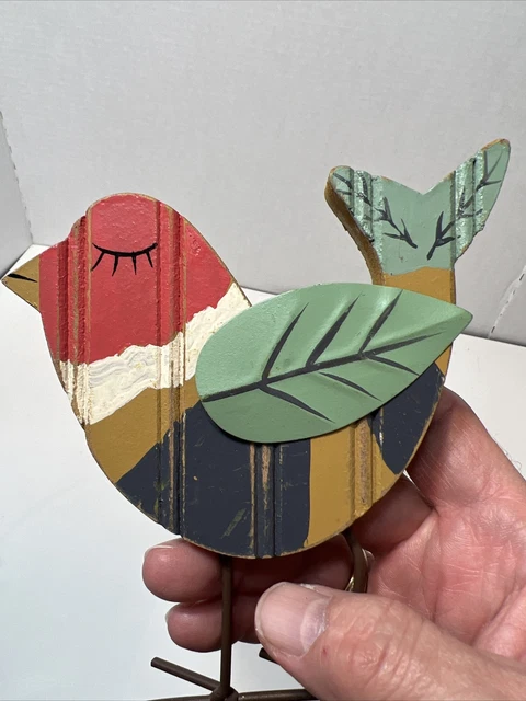 Colorful Wooden Bird with Wire Feet
