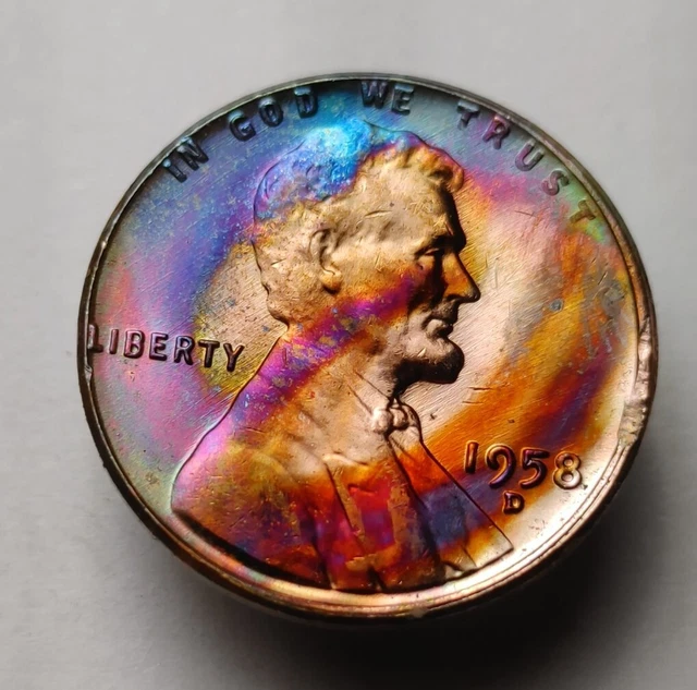 1958D Lincoln wheat penny monster toned one cent unc us Lincoln wheat cent #55