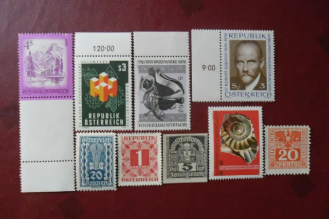 9 verschiedene postfrische Briefmarken Österreich bis 1976