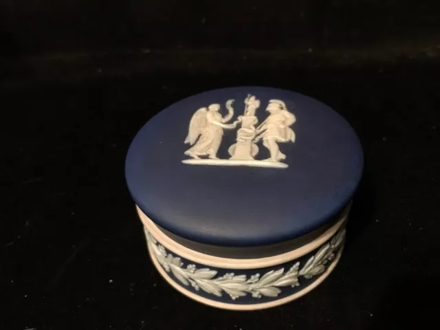 Antique Wedgwood Cobalt Blue Dipped Jasperware Pomade Jar Nike and the Warrior