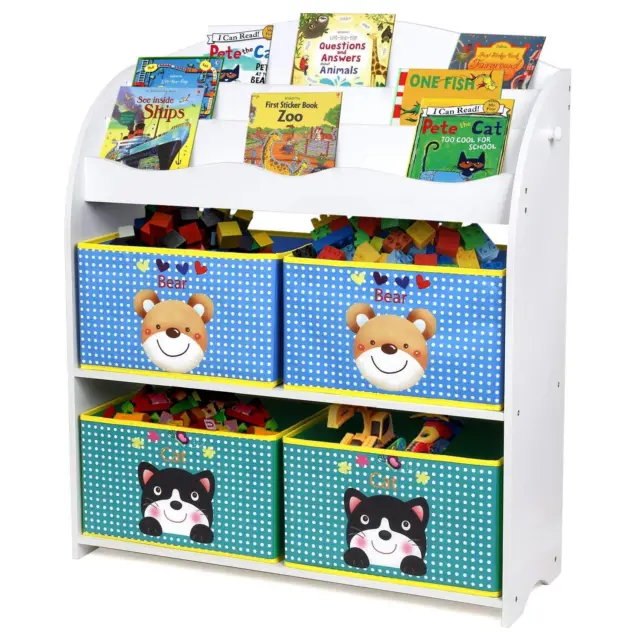 Estantería para niños estantería estantería de almacenamiento estante de juguetes portaperiódicos madera
