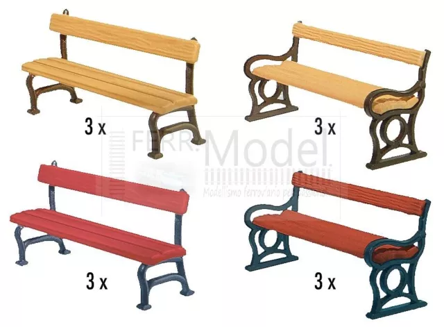 FALLER 180443 - Kit di montaggio 12 panchine in scala H0 1:87