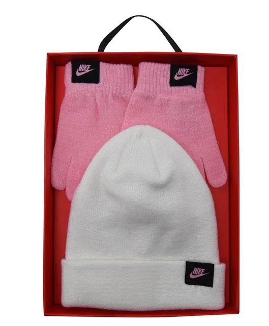 Nike Bambini Ragazze Guanti Berretto Inverno Set Bianco Rosa Taglia " da " Nuovo