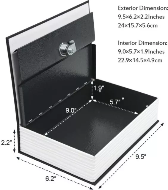 Safe Lock Box Book Vault Metal Fire Proof Secret Money Hidden Gun Cash with Key