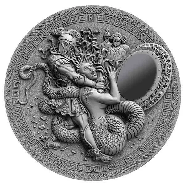 Perseus Demigods 2 oz Antique finish Silver Coin 2$ Niue 2018