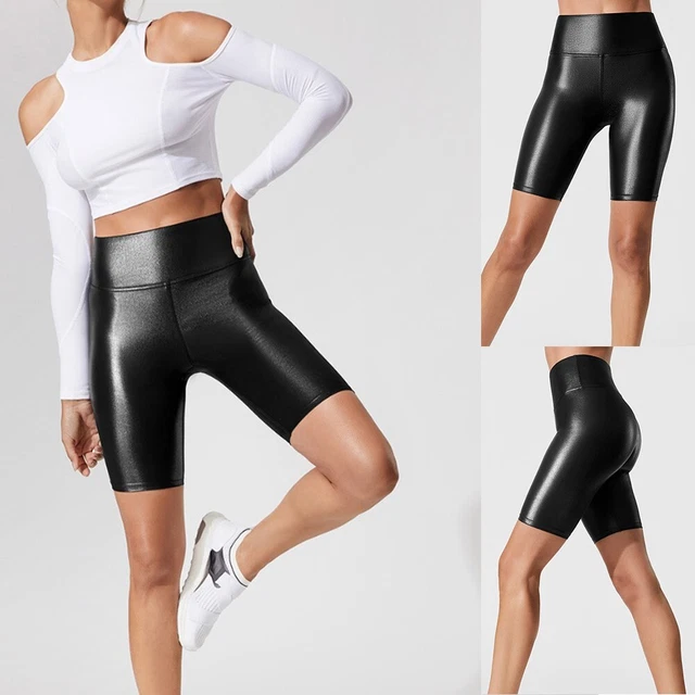 Pantaloncini donna tempo libero vita alta pantaloni caldi gamba lunga pelle PU p