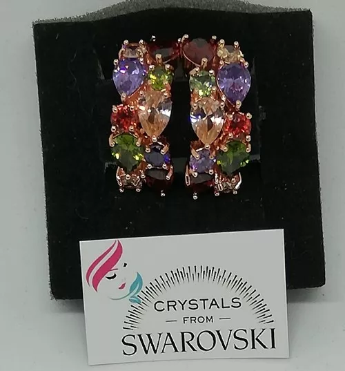 Orecchini da donna a cerchio Oro Placcato con Cristalli Swarovski Multicolori