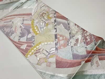 6151439: Japanese Kimono / Vintage Fukuro Obi / Woven Floral Fan Pattern