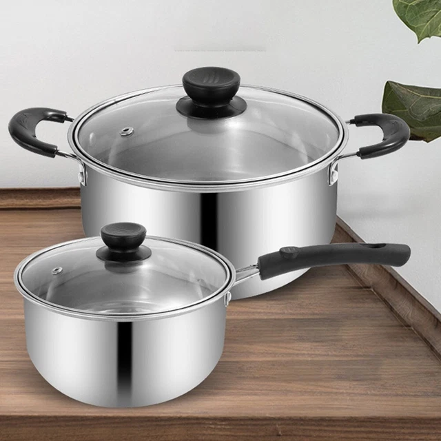 Pratica zuppa in acciaio inox con coperchio in vetro e impugnatura ergonomica