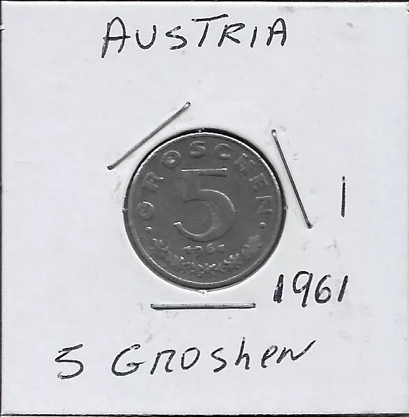 Austria 5 Groschen 1961 Vf Imperial Eagle With Austrian Shield On Breast,Ho