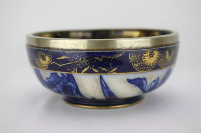 Antique(1891-) Doulton Burslem Silver Rimmed Blue/Gold Bowl, Very Rare, A++++