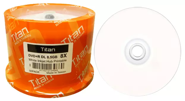 100 TITAN 8X Blank DVD+R DL Dual Double Layer 8.5GB White Inkjet Printable Disc