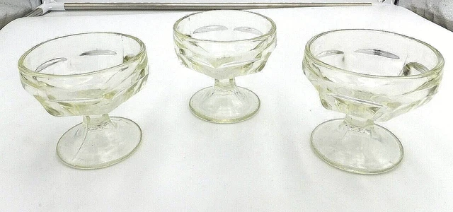Federal Clear Glass Low Sherbets, Footed Bowls, Set of Three