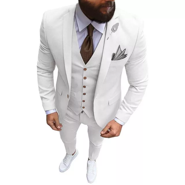 Mens Blazer Tuxedos Workwear Wedding Groomsman Formal 3 Piece Suits Coat Jackets 2