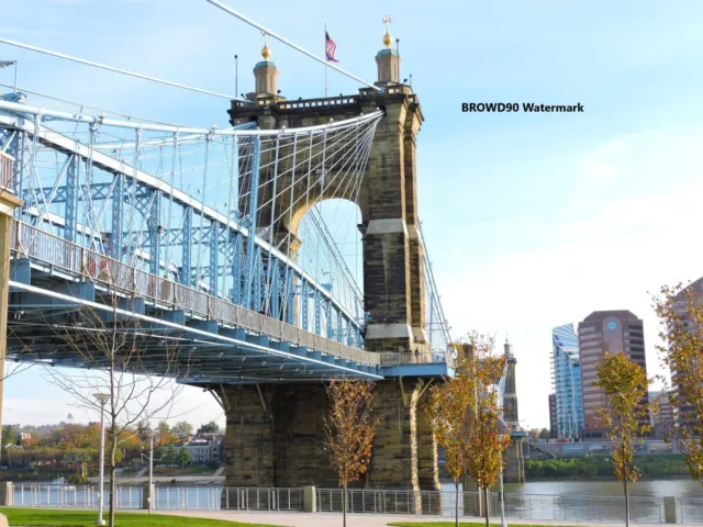 John Roebling SUSPENSION BRIDGE Cincinnati Ohio 8x10 Glossy Photo Riverfront