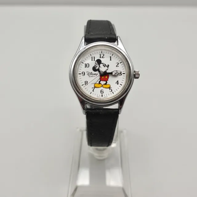 Disney Watch Classic Mickey Mouse Easy Read Dial Black Band 26mm NEW BATTERY