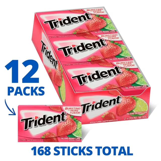 Trident Island Berry Lime Sugar Free Gum, 12 Packs of 14 Pieces - USA IMPORT