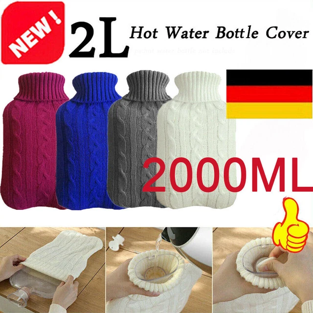 Premium PVC Wärmflasche 2 Liter mit edlem Strickbezug Zopfmuster Wärmeflasche